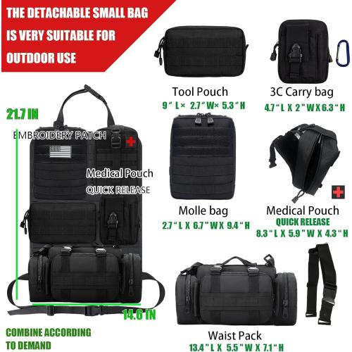 7 PACK Tactical Seat back organizer Truck organizer With 6 Detachable Pouches Universal For Car Truck Ford Jeep Military-Grade Heavier Panels With Multi-functional Packs (2 Set Black)