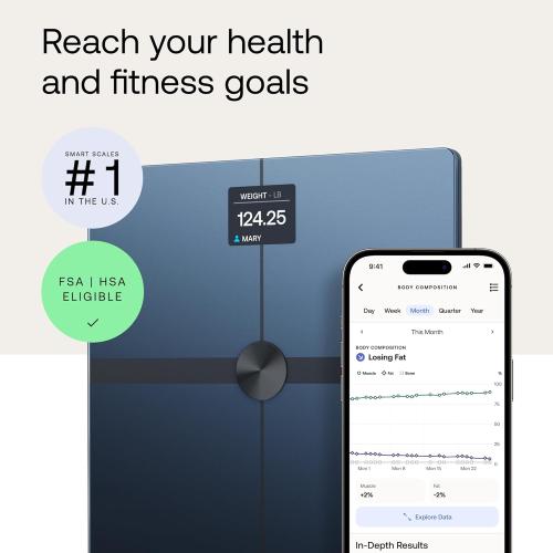 WITHINGS Body Smart - Accurate Scale for Body Weight and Fat Percentage, Body Composition Wi-Fi and Bluetooth Weight Scale, Baby Weight Scale, Smart Scale Apple Health Compatible, Bathroom Scale