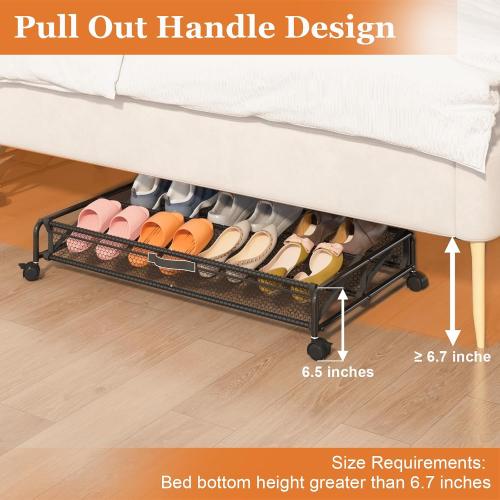 Under Bed Shoes Storage, 2 Pack Rolling Under-bed Storage Containers