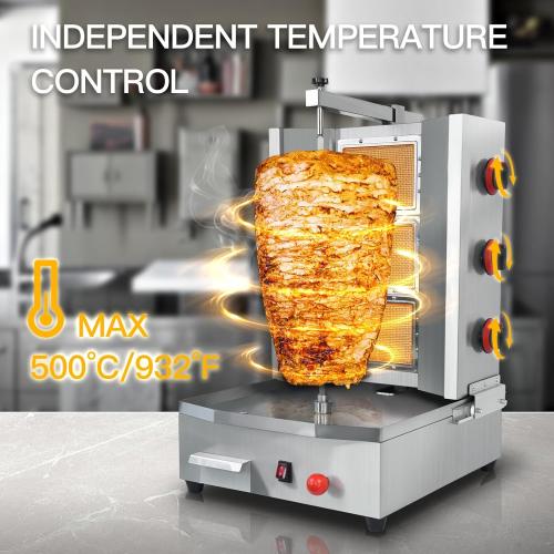 3 Burners Shawarma Grill Machine Commercial Vertical Rotisserie Grill Gyro Meat Doner Kebab Machine for Kitchen Restaurant
