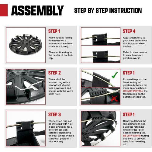 Set of 4 Hubcaps Wheel Cover Black Red Universal, Fits Steel Wheels, Tapas para Rines, (15” inch R15), Fits Toyota Corolla Honda Civic Nissan Altima Sentra Chevy Mazda Dodge Ford