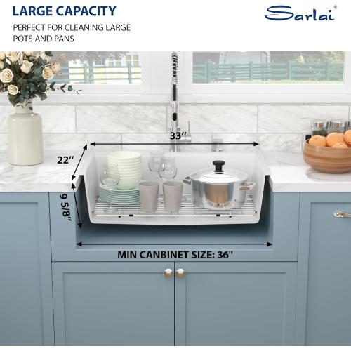 Sarlai 33 Inch Composite Granite White Kitchen Sink - 33x22 Inch Kitchen Sink Workstation Drop In Topmount Sinks Granite Quartz Sinks Single Bowl Above Counter Basin