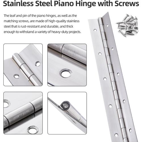 Heavy Duty Piano Hinge 48 Inch x 3 Inch Stainless Steel Continuous & Piano Hinges with Holes, 48 Continuous Hinges for Cabinet, Door, DIY Wood Boxes, 0.060 Leaf Thickness, 3 Open Width