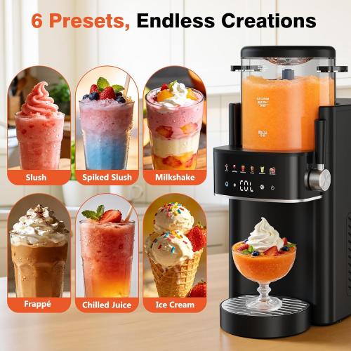 Slushie Machine, Frozen Drink and Ice Cream Machine for Home, Black | Slushy Margarita Frozen Drink Soft Serve Ice Cream Machine, 6 Preset, No Ice Needed, Fast Freeze, Temp Control, Easy to Clean