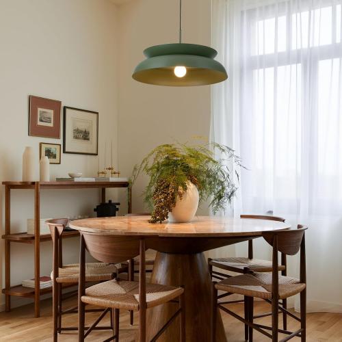 TeHenoo Mid Century Chandeliers, 25.5 inch, 2-Tiered Lampshade,Large Pendant Lighting,for Dining Room,Living Room,Olive Green