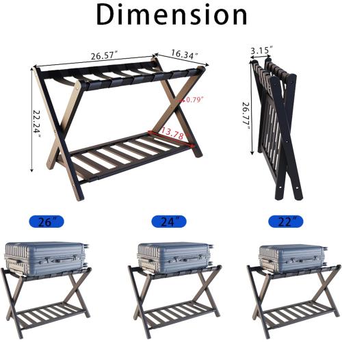 Luggage Rack, Foldable Suitcase Stand with Storage Shelf and 5 Heavy-Duty Straps, Bamboo Luggage Holders for Guest Room, Bedroom and Hotel - Natural