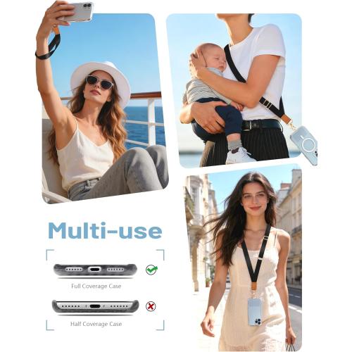 Phone Lanyard Crossbody Wrist Strap, Black Cell Phone Lanyards for around the Neck Wristlet Adjustable Strap for Keys Case ID Badges Accessories