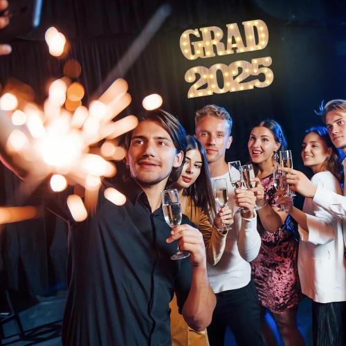 2025 Graduation LED Light-Up Marquee Letters Sign - GRAD 2025 Decor, Class of 2025 Party Supplies for College, High School, Preschool, Table Centerpieces, Battery Operated