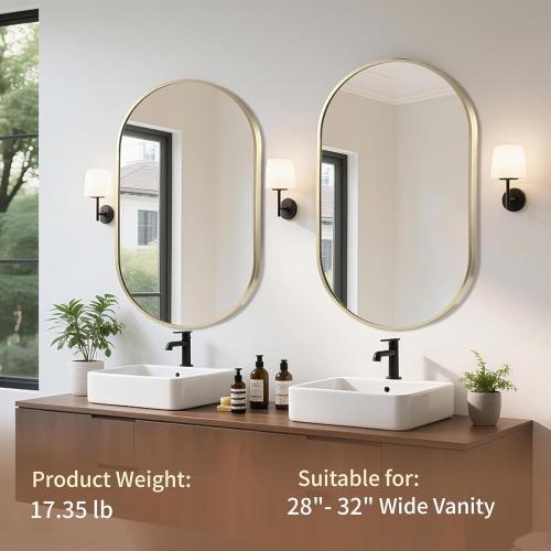 Gold Oval Mirror,  Oval Bathroom Mirror, Vanity Mirror with Brushed Metal Frame, Wall Mount Mirrors Decor for Bathroom, Bedroom, Entryway, Living Room(Hangs Horizontally or Vertically)