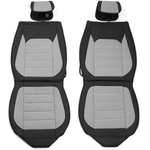 IKON MOTORSPORTS Full Set Car Seat Covers, Compatible with 2007-2023 Chevy Silverado GMC Sierra 1500/2500HD/3500HD Crew & Extended Cab, PU Leather Driver Seat Cover with Pocket, Black Gray