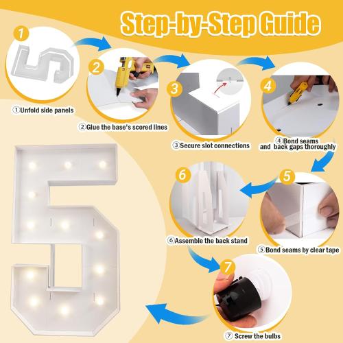4FT Marquee Numbers, Warm White Light Up Number 5 with Display Board, Balloon Kit Decorations, DIY Pre-Cut Frames for Party, 5th Birthday, Anniversary Decor,15th, 35th,50th Milestones