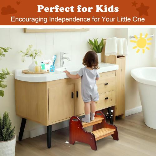 StrongTek Foot Rest & Kids 2-Step Stool Set, 4-Angle Adjustable Under-Desk Footrest   Rubber Wood Step Stool with Handles, Non-Slip Support for Office, Bathroom & Kitchen