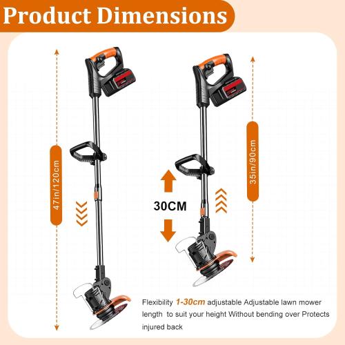 21V Electric Weed Wacker Cordless Weed Wacker Eater Lightweight Grass Trimmer with 4 Types Blade & Fast Charger & 2x2000mAh Batteries Brush Cutter for Garden Lawn Yard Black