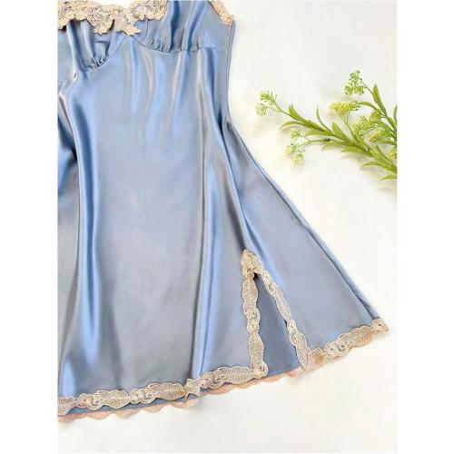 Size S Nordic Women's Satin Sleepwear 5 Piece Silk Pajamas Lace Trim Camisole Shorts Pants Nightgown Nightwear with Robe Set