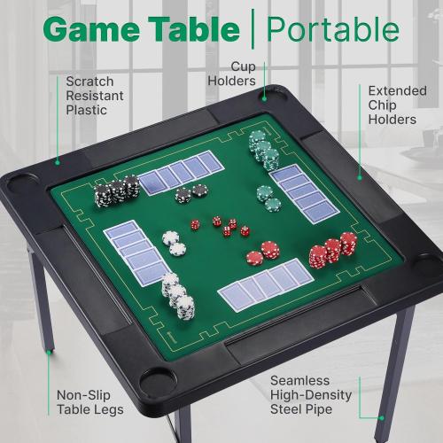 Queensell 35 Folding Game Table, Domino Table, Mahjong Table with Heavy-Duty Legs - 35 x 35 x 27 Inches with Storage Bag Double Sided Mat