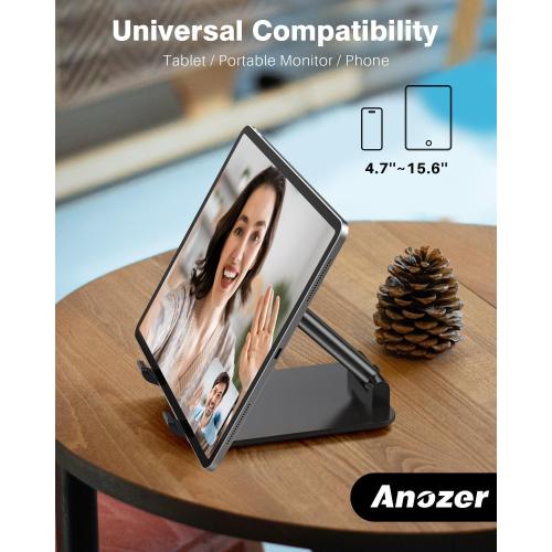 Anozer Tablet Stand Foldable & Adjustable, Monitor Stand 5.55*3.94 Wide, Fit for iPad Holder Stand Compatible with iPad Pro 11, 12.9/iPad 10.9 10th, Surface Pro, Portable Monitor 4.7-15.6