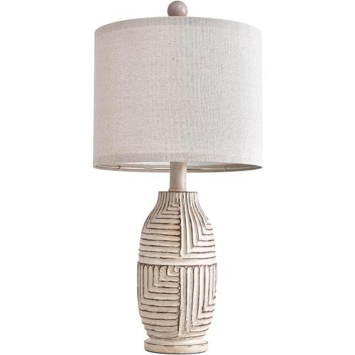 20.25 Farmhouse Single Resin Lamp for Bedroom Living Room Retro Rustic Vintage Small Boho Lamps Bedside Nightstand Light Home Office Desk Deco (White)