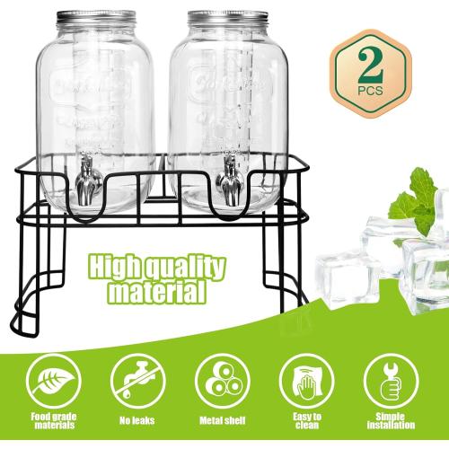 1 Gallon Glass Drink Dispensers For Parties 2PACK.Beverage Dispenser,Glass Drink Dispenser With Stand And Stainless Steel Spigot 100% Leakproof.Lemonade Dispenser With Ice Cylinder.Laundry Detergent