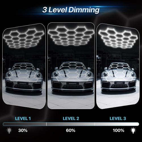 HYPERLITE Gen 2 Hexagon Garage Light, Upgraded 3 Level Dimmable 581W 58100LM Super Bright Garage Detailing Lights, 22 Grids Hexagon Shop Lights, Hex LED Lights for Basement, Gym, Barber