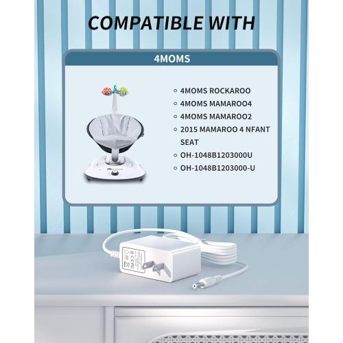 12V 3A for 4moms Mamaroo Power Cord Compatible with 4moms mamaRoo 2/4, for 2015 mamaRoo Infant Seat, Rockaroo Baby Swing Charger Cord