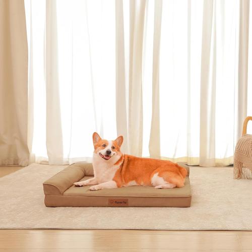 Orthopedic Dog Beds Large Sized Dog, Memory Foam Pet Bed for Medium and Large Dogs, Removable and Washable Microsuede Cover, TPU Waterproof Liner, Nonskid Bottom, Khaki
