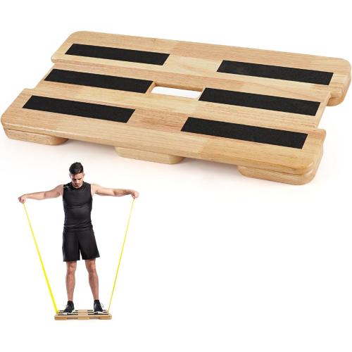 Wooden Exercise Board, Resistance Band Foot Plate with Non-slip Design, Wood Fitness Board for Resistance Band Training, Workout Bands, Balance, Stretching, Flexibility Exercise Home Gym