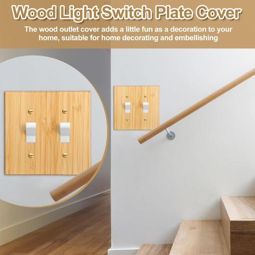 Pinkunn 10 Pcs Wood Light Switch Outlet Covers,Light Oak,Double Toggle