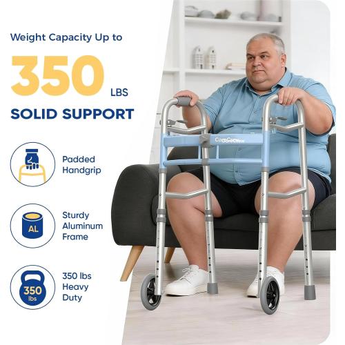 Narrow Walker for Seniors, 18 inches Wide - Adjustable Width, Lightweight Folding Walker, 350lbs Heavy Duty Bariatric Walker for Elderly, Standard Walker for Small Doorways