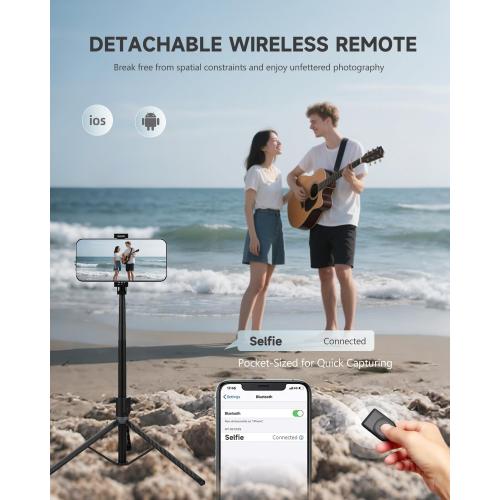 71” Phone Tripod & Selfie Stick, Portable All in One Extendable Cell Phone Tripod Stand, with Wireless Remote Control for iPhone/Samsung/Android/Camera