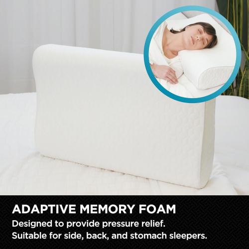Brookstone Cool Touch Contour Comfort Pillow for Side Sleepers - Ergonomic Memory Foam Cervical Neck Pillow for Sleeping, Supportive and Contoured for Optimal Comfort - White