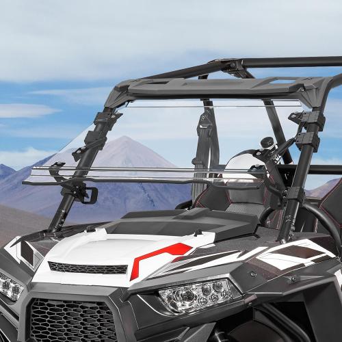 KEMIMOTO Flip Up Windshield 4-IN-1 Folding Window Compatible with 2014-2018 RZR XP 1000 / XP Turbo / RZR 900 / S900 / S1000, Clear Hard-Coated PC Open Close Vented Front Full Windshield