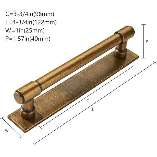 Gold 5 Pack khtumeware 5 Pack 3-3/4 Inch(96 mm) Center to Center Antique Brass Cabinet Pull Backplate with Base Plate Zinc Solid Vintage Kitchen Cabinet Handles Drawer Pulls Cabinet Hardware