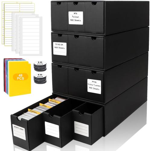 ‼️MAY HAVE STAIN SCRATCHES IR MISSING ITEMS‼️Trading Card Storage Box, Includes 12-600 CT Boxes & 48 Card Dividers, 12000  Trading Card Organizer for Collectible Card Games, for TCG, MTG, PTCG, Baseball Cards, with Labels & Tapes