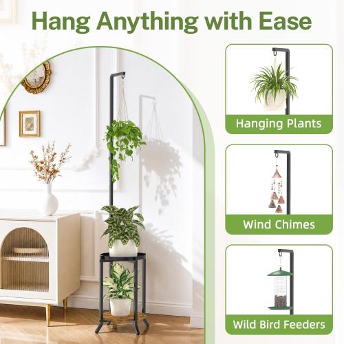 iDavosic.ly Hanging Plant Stand Indoor, 2 Tier, 60 In Tall, Black & Brown