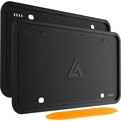 Aujen Silicone License Plate Frames Black, 2 Pack Car License Plate Frame, Universal US Black License Plate Holders Brackets Rust-Proof, Weather & Rattle-Proof, Car Accessories