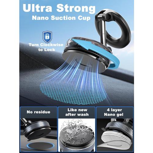 Upgraded 360° Nano Gel Vacuum Magnetic Phone Holder, 108 LBS Heavy Duty Suction Cup Phone Mount for Car Dashboard & Windshield, 3000gf MagSafe Compatible with iPhone 17/16 Pro Max