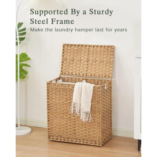 SETVSON Laundry Hamper with Lid Wicker Laundry Basket 112 L (29.6 Gal) Laundry Hampers Handwoven Rattan Clothes Hamper with Handles 3 Removable Liner Bag, 6 Mesh Bags for Bathroom Bedroom Natural