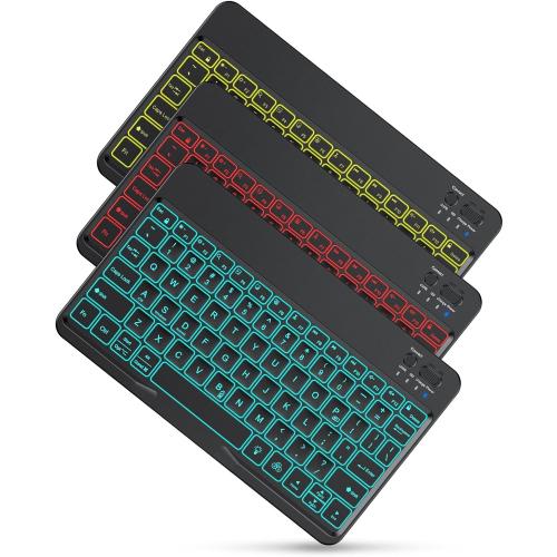 OMOTON Bluetooth Keyboard for Tablet/Android/Windows/iOS, with 7 Colors Backlight Rechargeable Wireless Mini Keyboard for Galaxy Tab A9  / S9 FE / S10 / S11 / A11 Series etc, Black