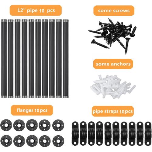 Industrial Pipe Shelf Brackets 10 PCS Wall Mount DIY Shelving Brackets 12 in Shelf Bracket Kitchen Floating Pipe, Included Accessories