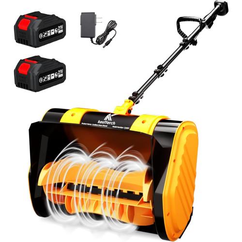 Cordless Snow Shovel, 21V Brushless Motor, 4.0AH Electric Snow Blower, 14 Clearing Path - 26 ft Throwing Distance for Sidewalk, Deck & Patio(2 * 4.0Ah Battery & Quick Charger Included)