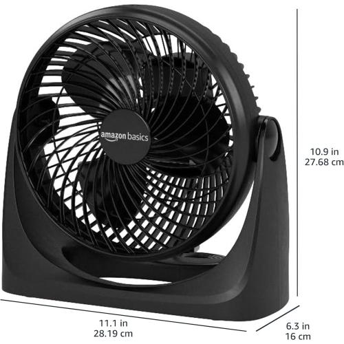 Amazon Basics Air Circulator Fan, Desk Fan for Bedroom, Home and Office, With 90-Degree Tilt Head, 3 Speed Settings, Lightweight (3 LBS), 35 Watts, Black, 11.1W x 6.3D x 10.9H