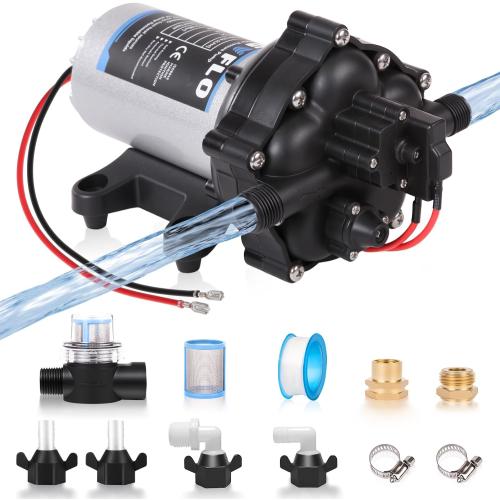 [Upgraded Version] 12V DC RV Fresh Water Pump, 7GPM 70PSI, Five Chamber Self-Priming Diaphragm Pump with Heavy Duty Pressure Switch & Strainer (12V-7GPM-70PSI)