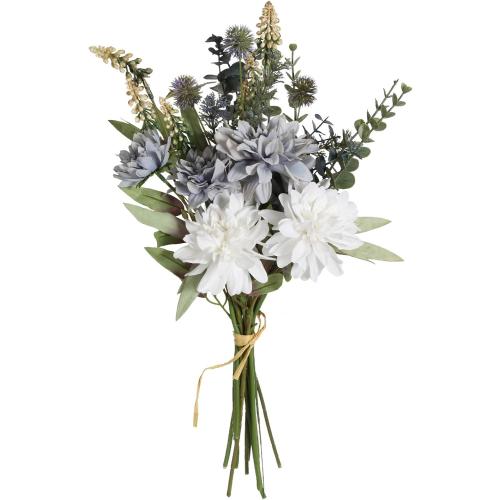 White and Grey Artificial Fake Flowers Bouquet White Grey Silk Flower for Craft Arrangements Wedding Bouquets Faux Flowers for Vase for Kitchen Garden Home Party Table Décor (White Grey)
