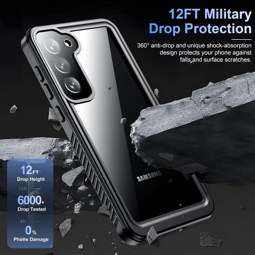 for Samsung Galaxy S23 Case,Waterproof Built-in Lens & Screen Protector[Full Body Shockproof][12 FT Military Drop Proof][Dustproof][IP68 Underwater] Case for Galaxy S23 5G 6.1’’-Black/Clear