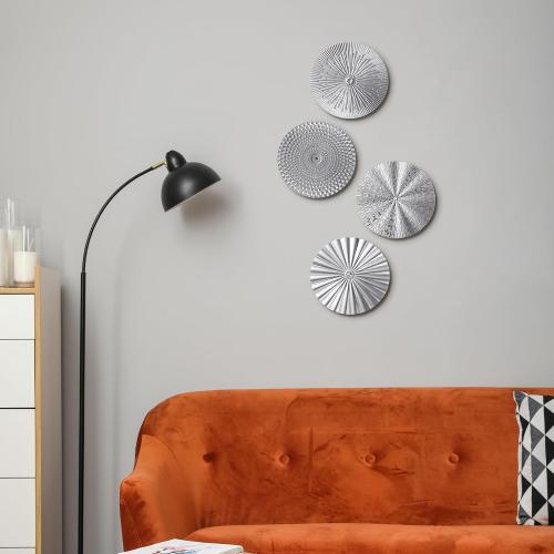 Hicarer 4 Pcs 12 Inch Silver Metal Wall Art Decor Modern Sunburst Decor