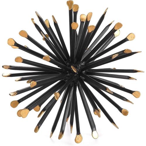 6.5 Inch Starburst Table Decoration, Modern Metal Decorative Spike Tabletop Sculpture Shelf Accents, Black & Gold