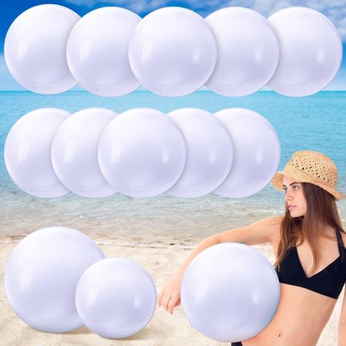Large gaint Inflatable White Beach Ball Bulk Solid Swimming Pool Floating Blow up Ball DIY Paint Craft for Boys Girls Hawaii Luau Birthday Beach Summer Party(16 Inch,White)