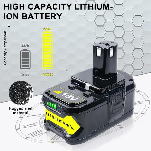 Black 18V 6.2Ah Battery Replacement for Ryobi 18V Battery, Replacement for Ryobi 18V ONE  Battery, Ryobi P108 P102 P103 P104 P105 P107 P109 P122 Cordless Tool Battery