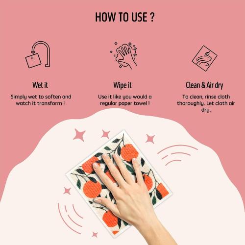 Swedish Dishcloths for Kitchen, Swedish Dish Cloths 5 Pack, Super Absorbent Reusable Paper Towels Washable, Biodegradable, Quick Drying, Dishwasher Safe