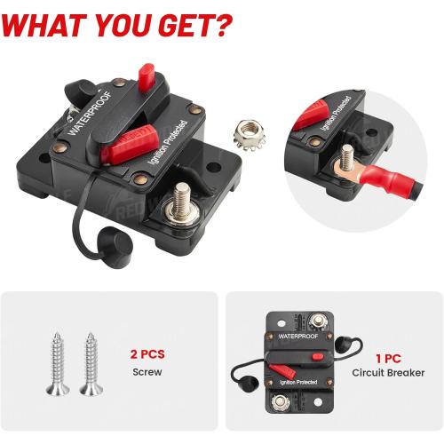 RED WOLF 20A Circuit Breaker Holder W/Manual Reset Switch 12-48V DC for Boat Trolling Motor Marine ATV Trailer Vehicles Stereo Audio Electronic Battery Fuse Solar Power System, 20 Amp Screws